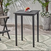 Chayah Outdoor Minimalist Acacia Wood Square Bar Table, Dark Gray
