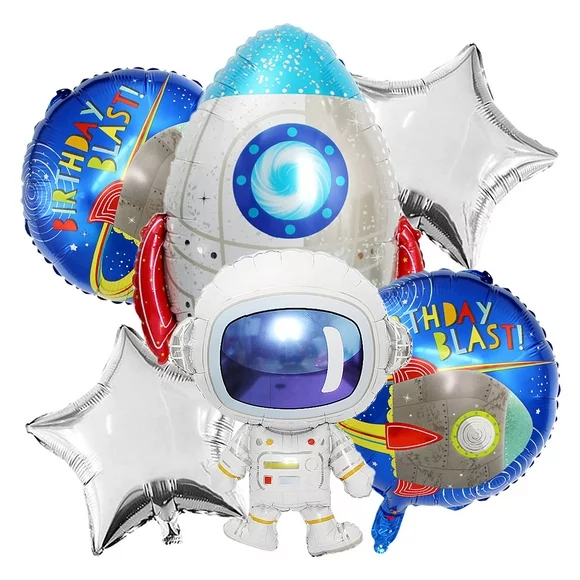 6PCS Space Balloons Space Party Decorations Astronaut Balloons Rocket Balloons Solar System Planet Theme Party Supplies for Kids Birthday Baby Shower Out Space Party Decoration