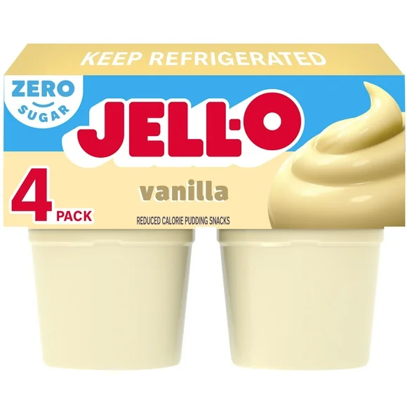 Jell-O Vanilla Sugar Free Pudding Cups Snack, 4 Ct Cups