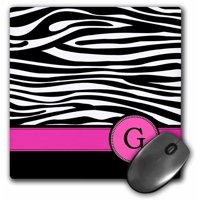3dRose Letter G monogrammed black and white zebra stripes animal print with hot pink personalized initial, Mouse Pad, 8 by 8 inches