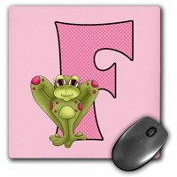 3dRose F is for Frog in Pink for Girls Baby and Kids Monogram F in Polka Dot Prints, Mouse Pad, 8 by 8 inches