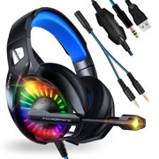 Gaming Headset PS4 Headset with 7.1 Surround Sound, TSV Xbox One Headset Over Ear Headphones with Noise Canceling Mic & RGB Light, Compatible with PS4, Xbox One, PC, Laptop Nintendo Switch Game