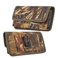 Luxmo Moto E (2020) Belt Clip Holster - Horizontal Rugged Nylon Phone Holder Pouch Carrying Case (3 Card Slots) and Atom Wipe - Camo