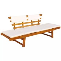 Lowestbest 2-in-1 Garden Bench, 74.8" Slatted Design Solid Acacia Wood Daybed with Cushion