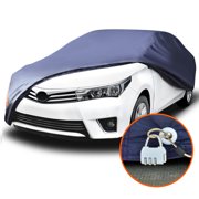 Universal Fit Car Cover All Weather Breathable Full Waterproof Snow Rain Dust Wind Resistant W/ Lock (Fits up to 188 Inches, PEVA, Dark Blue)
