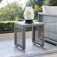 Modway Aura Outdoor Patio Wicker Rattan Side Table in Gray