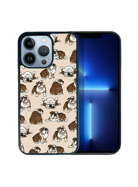 FINCIBO Soft Rubber Cover Case for Apple iPhone 13 Pro 6.1" 2021 (NOT FIT iPhone 13 mini 5.4"/iPhone 13 6.1"/iPhone 13 Pro Max 6.7" 2021), Brindle Brown English Bulldog Funny Playful Postures