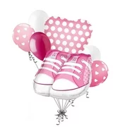 7 pc Baby Girl Shoes Balloon Bouquet Party Decoration Baby Shower Booties Pink
