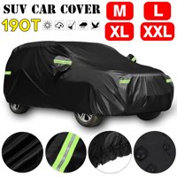 190T Polyester Taffeta Black Car Cover Waterproof All Weather Breathable UV Protection Snowproof Waterproof Dustproof Universal Fit Full Car Covers for SUV,Size M-XXL