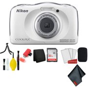 Nikon Coolpix W150 Wi-Fi Rugged Waterproof Digital Camera (White) 13.2 MP Bundle with 32GB Sandisk Memory Card + Floating Strap + Carrying Case + More (Intl Model)
