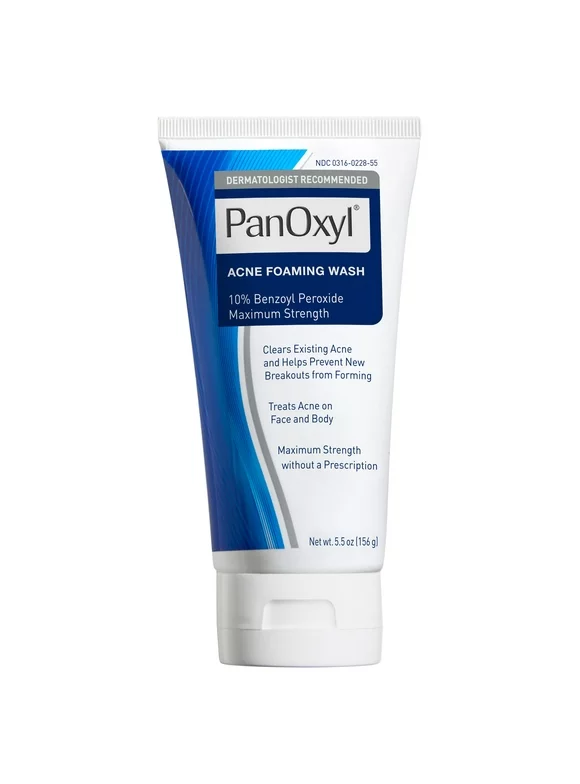 PanOxyl Max Strength Acne Foaming Wash, Face & Body, 10% Benzoyl Peroxide, All Skin Types, 5.5 oz