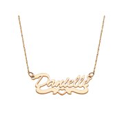 Personalized Women's 14kt Gold Script Nameplate Necklace with Open Heart Tail, 18"