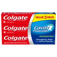 Colgate Cavity Protection Toothpaste with Fluoride, Great Regular Flavor, 6 Oz, 3 Ct