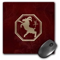 3dRose Chinese Zodiac Sign, Year of the Goat, Gold on Red, Mouse Pad, 8 by 8 inches