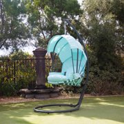 Outdoor Hanging Egg Chair Lounge Swing Seat Chair Canopy Shade, Aqua