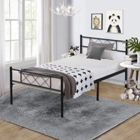 Twin Size Traditional Metal Bed with Headboard Platform Kids Bed FrameBlack