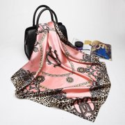 Womens Pink Leopard Silk Satin Square Scarves Office Fashion Head Shawl