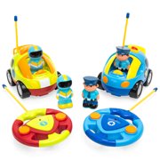 Best Choice Products 2-Pack Kids Cartoon Remote Control RC Police Car and Race Car w/ 2 Action Figures - Multicolor