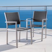 Miller Outdoor Wicker Dining Chairs with Aluminum Frame, Set of 2, Grey
