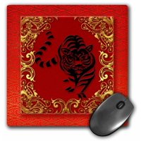 3dRose Chinese Zodiac Year of the Tiger Chinese New Year Red, Gold and Black , Mouse Pad, 8 by 8 inches