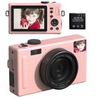 SEREE Digital Camera  24MP Full HD 1080P Vlogging Camera with 3 inch  Screen 4X Digital Zoom Vlog Cameras with Battery for Students Kids, Pink