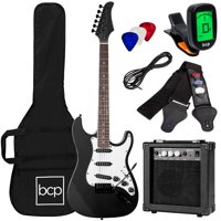 Best Choice Products 39in Full Size Beginner Electric Guitar Kit with Case, Strap, Amp, Whammy Bar - Jet Black