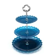 3 Tier Plastic Cake Stand,Christmas Fruit Desserts Cupcake Candy Buffet Tea Snack Cookies Plate Stand Serving Platter Display for Wedding Home Birthday Dcor Blue