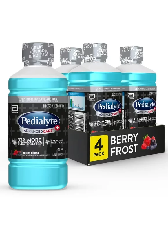 Pedialyte AdvancedCare Plus Berry Frost Liquid, 12 fl oz Bottle (Count 4)