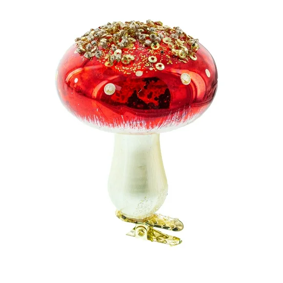 Amanita Mushroom Glass Christmas Ornament
