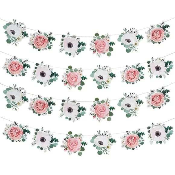 Floral Flower Vintage Tea Party Banner Garland Backdrop - Shabby Chic Decor For Birthdays, Weddings, Bridal Shower & All Events
