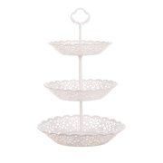 AkoaDa 3 Tier White Cake Plate Stand Handle Fittings Hollow Fruit Food Server Display Plate for Home Wedding Party Decoration