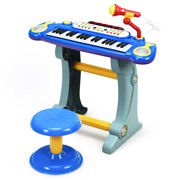 Gymax 37 Key Electronic Keyboard Kids Toy Piano MP3 Input w/ Microphone & Stool Blue