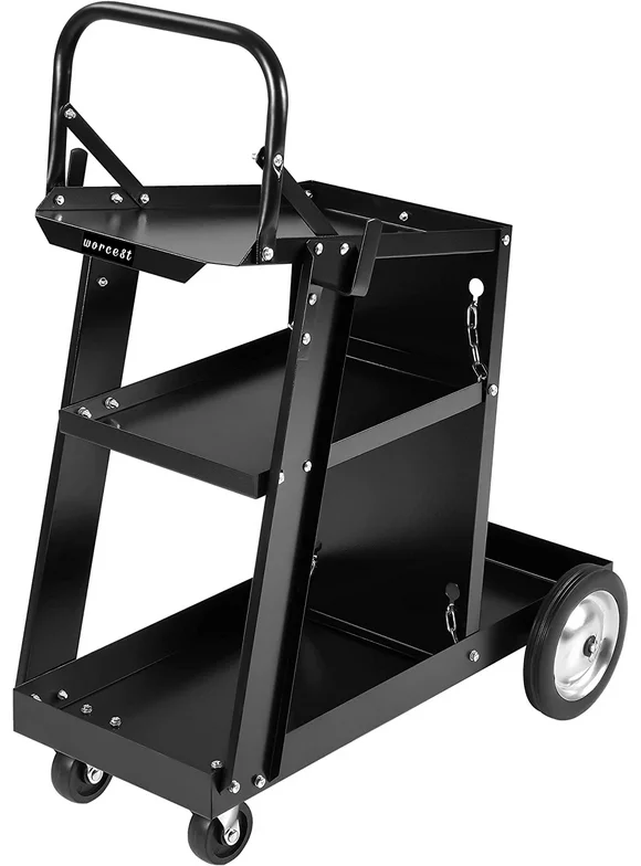 Lafati 3 Tier Welding Cart Large Storage with Storage Safety Chain Cable Hook Tank Heavy Duty Rolling Welder Carts for Tig Mig Welder and Plasma Cutter Tank