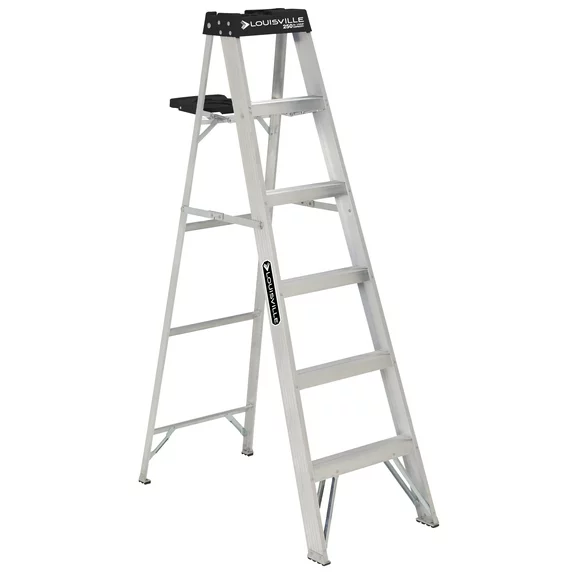 Louisville Ladder 6' Aluminum Step Ladder, 10' Reach, 250 lbs Load Capacity, W-2112-06S