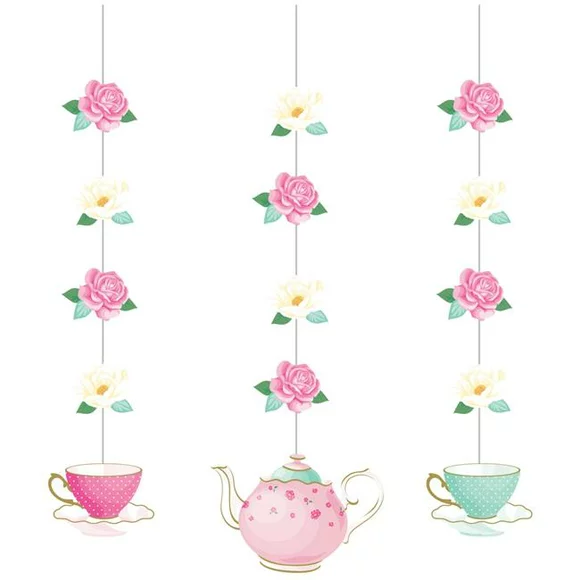 Creative Converting 340100 Floral Tea Party Hanging Decorations, 3 Count