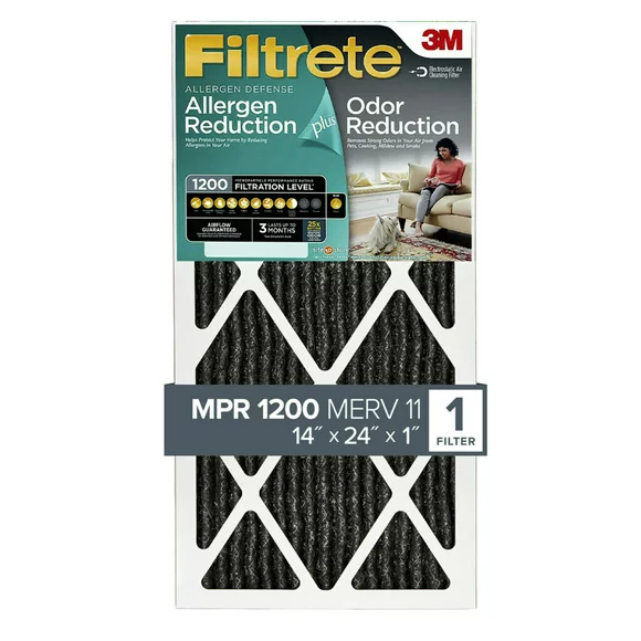 Filtrete 14x24x1 Air Filter, MPR 1200 MERV 11, Allergen Plus Odor Reduction, 1 Filter