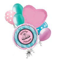 7 pc Princess Fairy tale Happy Birthday Balloon Bouquet Party Decoration Pink Aqua