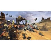 Star Wars Millenium Falcon flying low in the desert fighting off TIE fighters Rolled Canvas Art - Kurt MillerStocktrek I