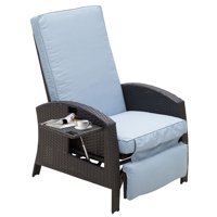 Outsunny Outdoor Rattan Wicker Adjustable Recliner Lounge Chair with Drink Tray & Stylish Contemporary Design, Coffee