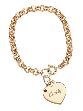 Personalized 14kt Gold-Plated Name & Birthstone Heart Charm Bracelet