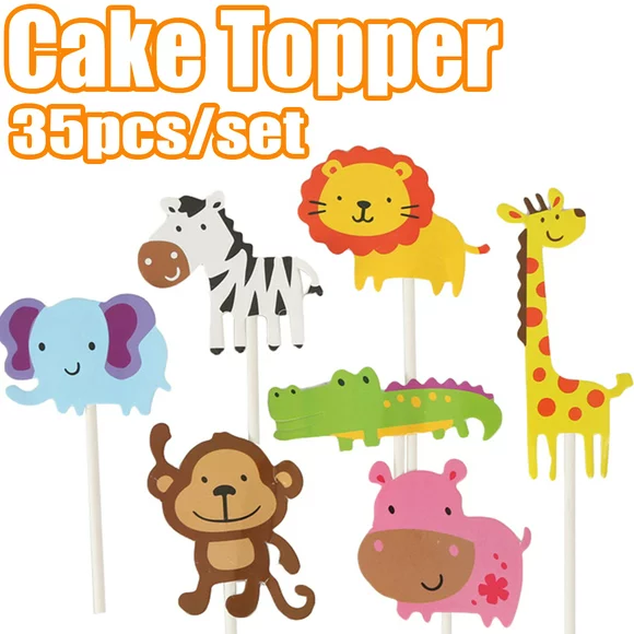Cheers.US 35 Pcs/Set Zoo Animal Theme Dessert Muffin Cake Cupcake Toppers Picks Cake Decoration for Jungle Safari Themed Party, Baby Shower or Birthday Party Decoration,etc