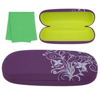 Hard Eyeglass Case, Floral Designed Protective Clamshell Holder for Glasses and Sunglasses, with Microfibre Cleaning Cloth - Purple - by OptiPlix