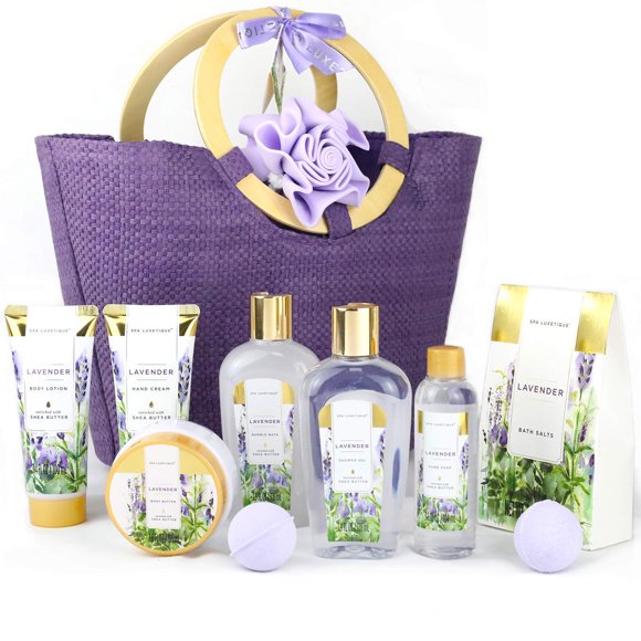 Spa Bath Gift Sets for Women Lavender Body Care Baskets, 10 Pcs Relaxing Holiday Mothers Day Gifts for Mom