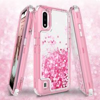 Case for Samsung Galaxy A01 Case Liquid Glitter Waterfall Heavy Duty Shockproof for Girls Women Cover - Clear