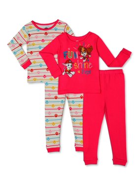 Paw Patrol Toddler Girl Long Sleeve Snug Fit Cotton Pajamas, 4pc Set