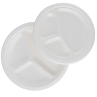 brheez Heavy Duty Round 3-Compartment Disposable Plates - 100% Biodegradable & Compostable Sugarcane, 10", 110-pack