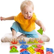 Christmas New Year Toy Wooden Educational Preschool Toddler Toy for 1 2 3 4+ Years Old Boy Girl Baby Shape Sorter Learning Sensory Toy Wooden Puzzle Christmas Birthday Gift Sorting Stacking