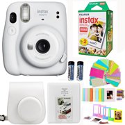 Fujifilm Instax Mini 11 Ice White Camera with Fuji Instant Film Twin Pack (20 Pictures) + Case With Strap , Album, Stickers, and More Accessories Bundle