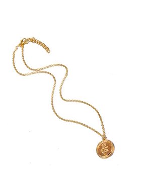 Silver Plated Alloy Simple Round Disc Rose Pendant Chain Choker Short Necklace (Gold)