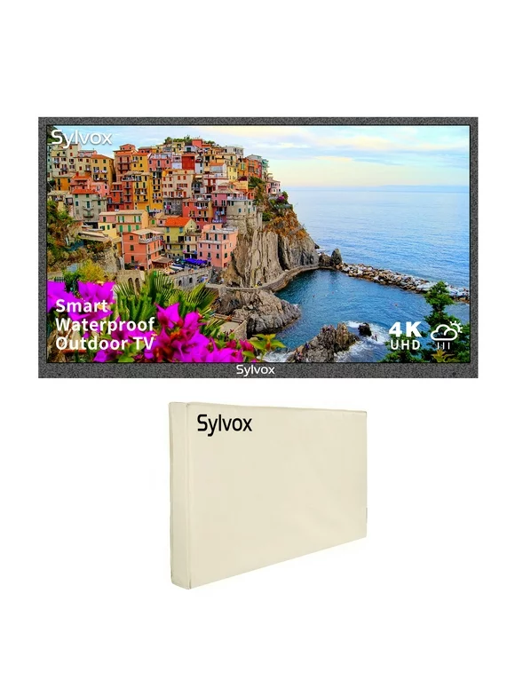 SYLVOX 43 inch Outdoor TV with cover,  1000 Nits 4K LED Partial Sun Waterproof Outdoor TV, Smart TV Support Bluetooth & Wi-Fi (Deck Series)